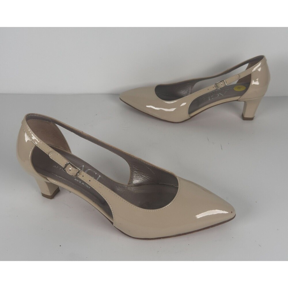 AGL Attilio Giusti Leombruni Beige Patent Leather Cut-Out Pumps EU 36.5 US 6.5